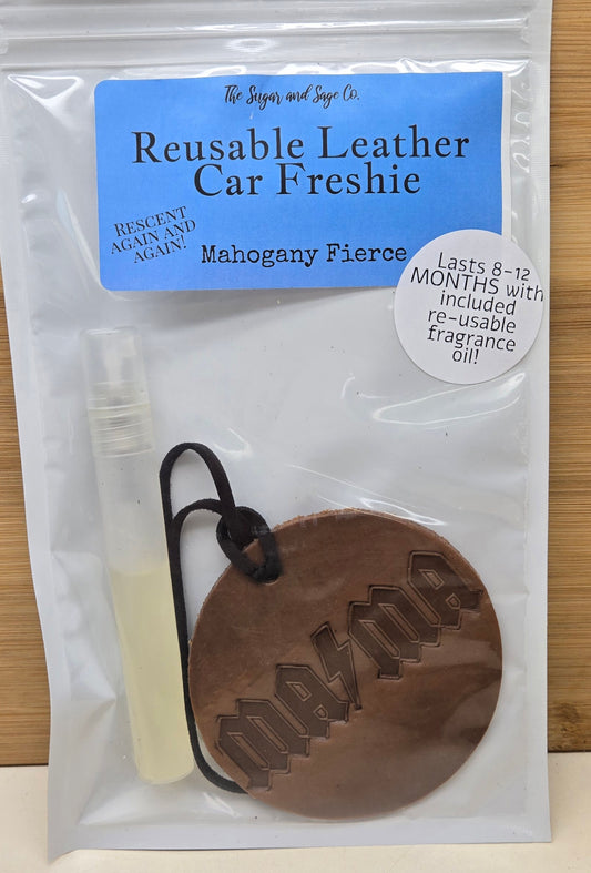 Mahogany Teakwood Reusable Leather Car Freshie