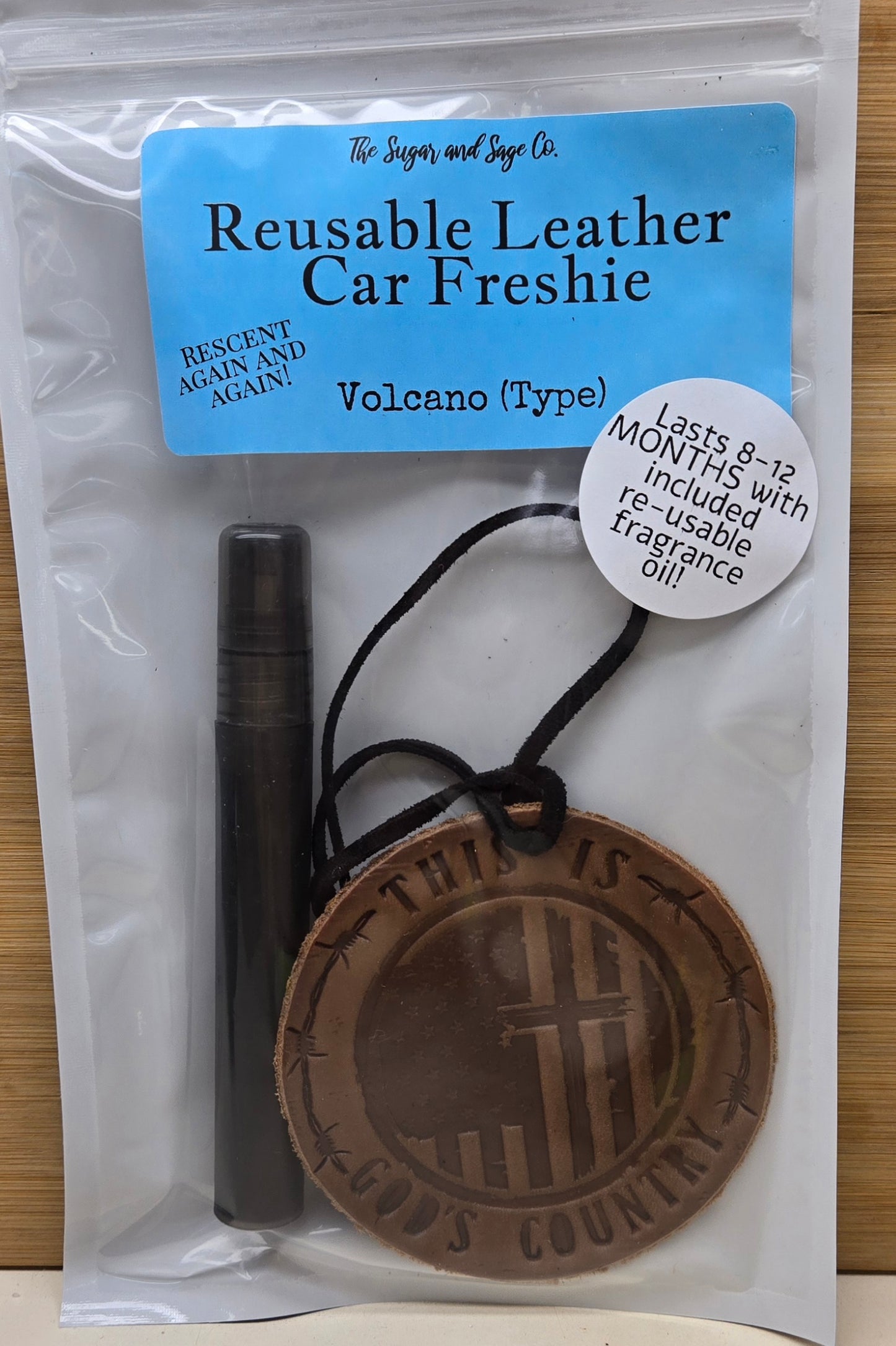 Volcano Reusable Leather Car Freshie