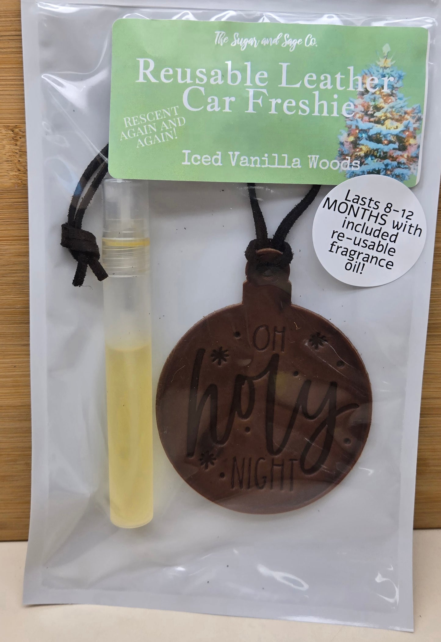 Iced Vanilla Woods Reusable Leather Car Freshie