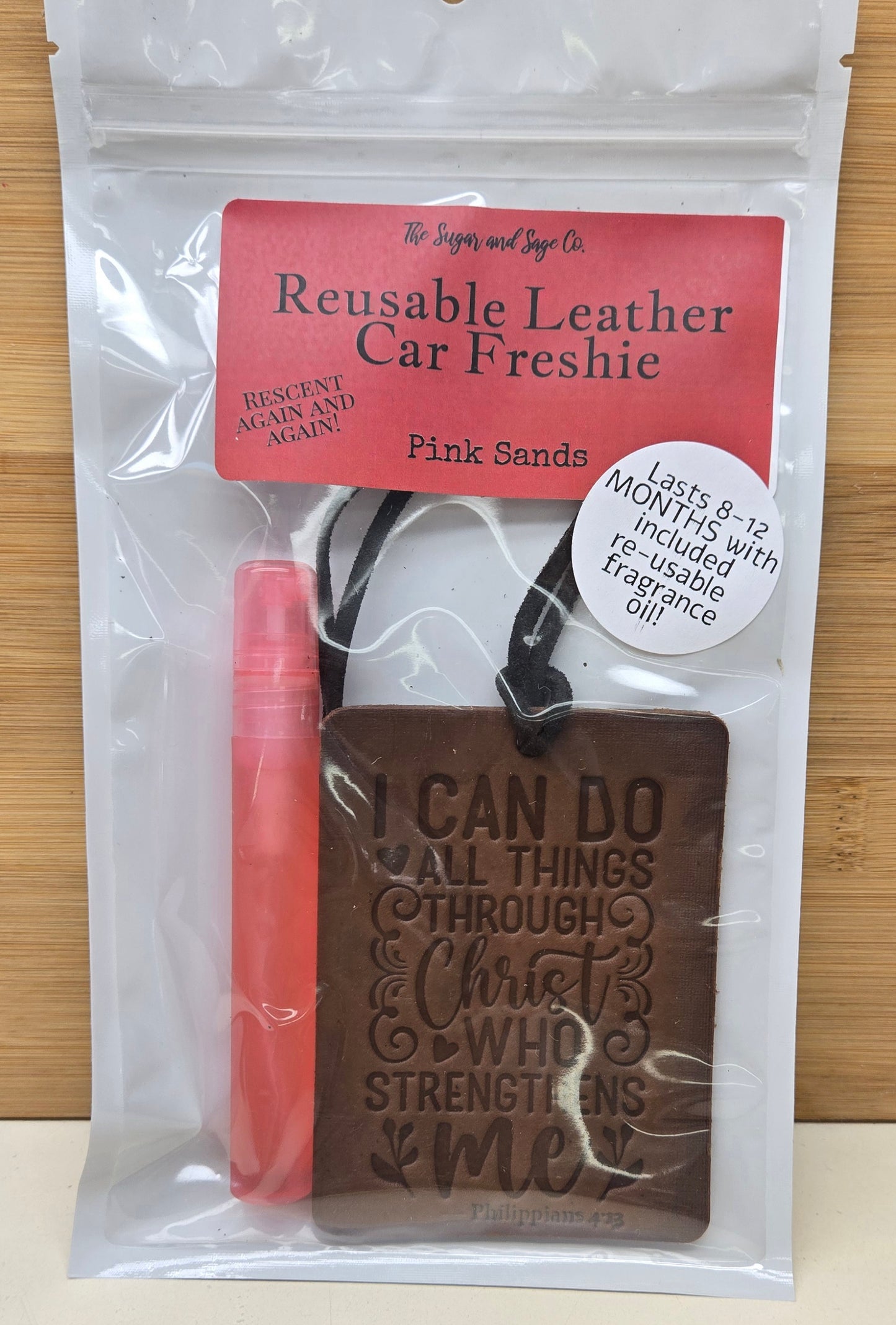 Pink Sands Reusable Leather Car Freshie