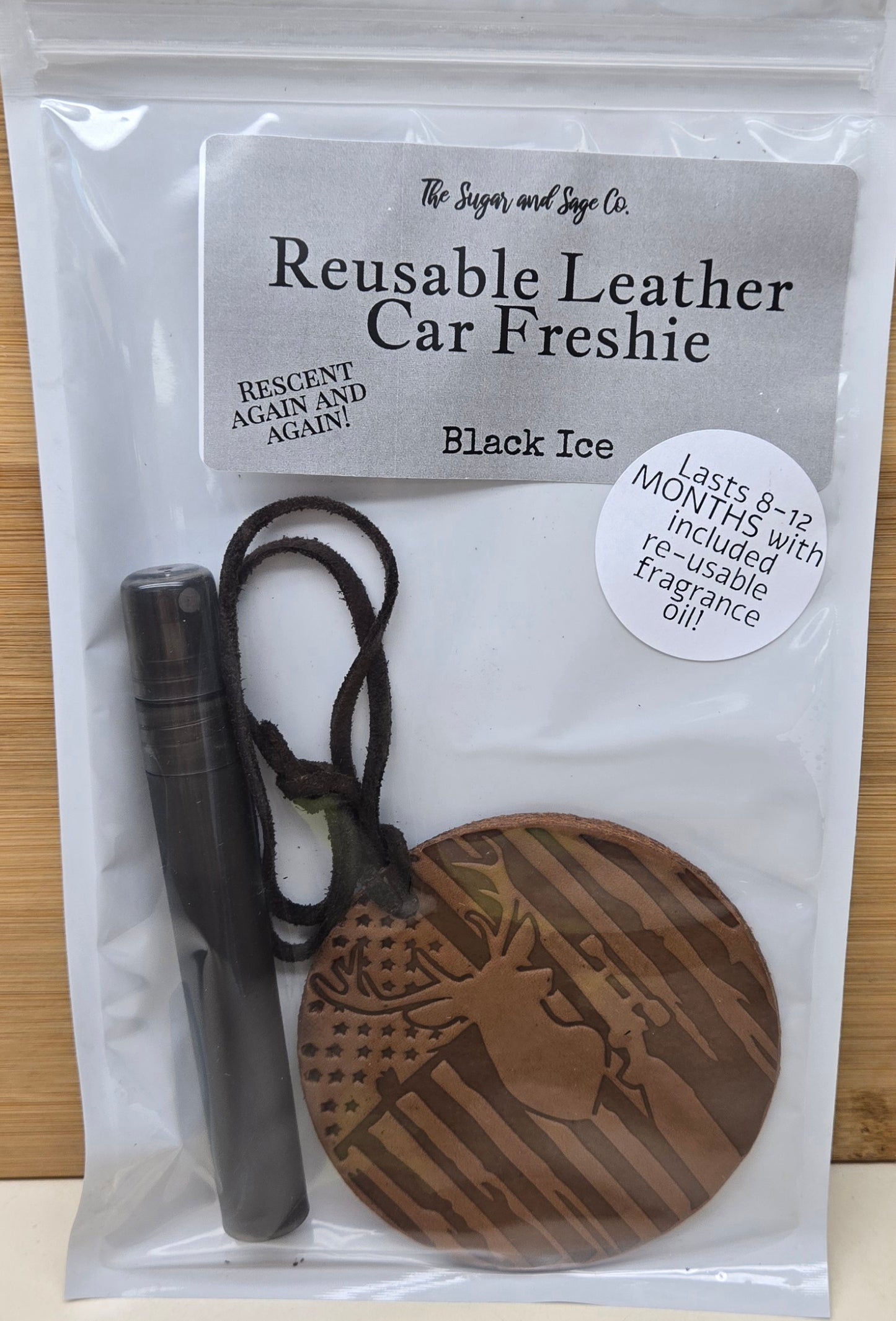 Black Ice Reusable Leather Car Freshie