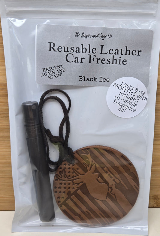 Black Ice Reusable Leather Car Freshie