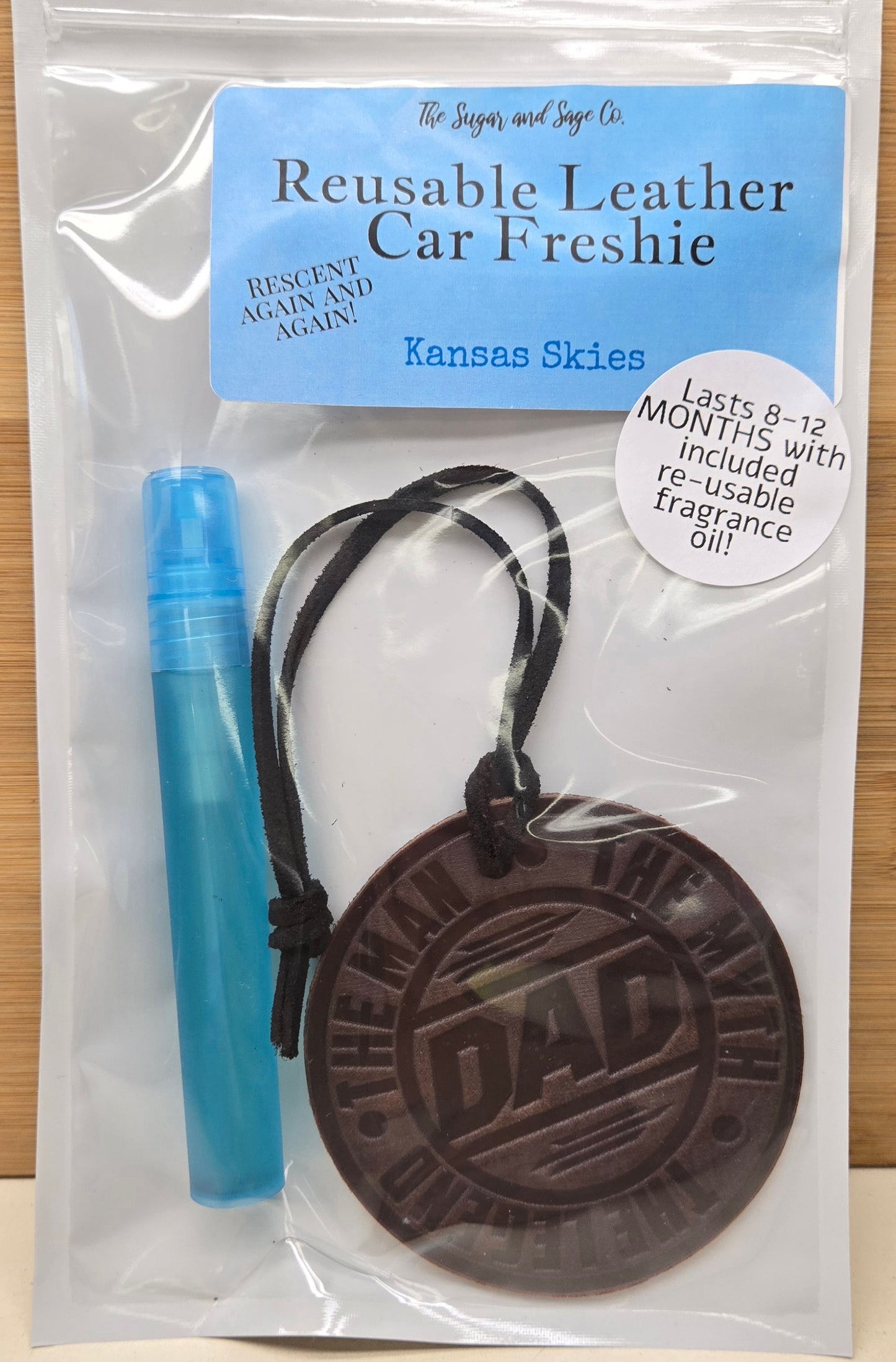 Kansas Skies Reusable Leather Car Freshie