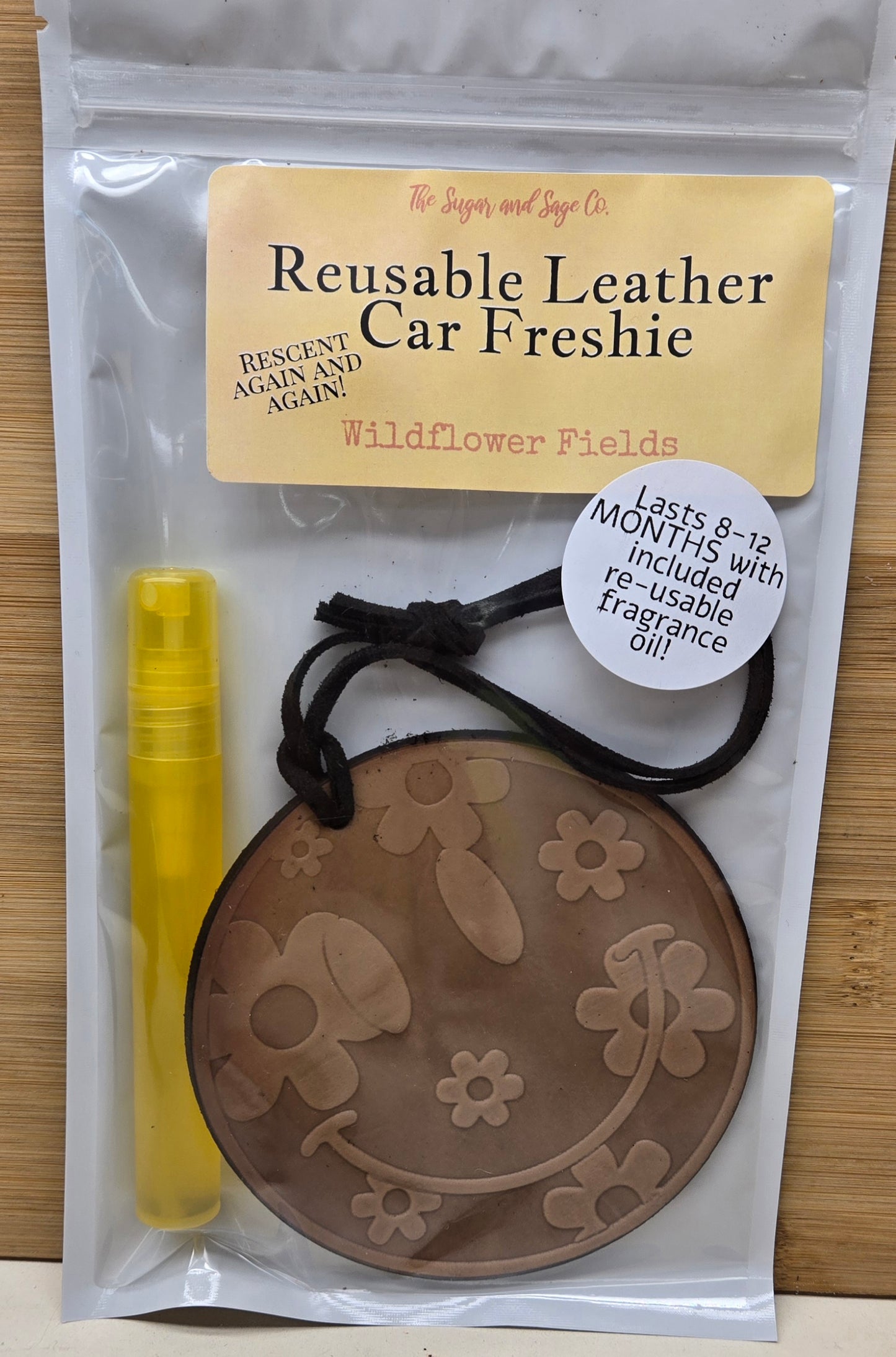 Wildflower Fields Reusable Leather Car Freshie