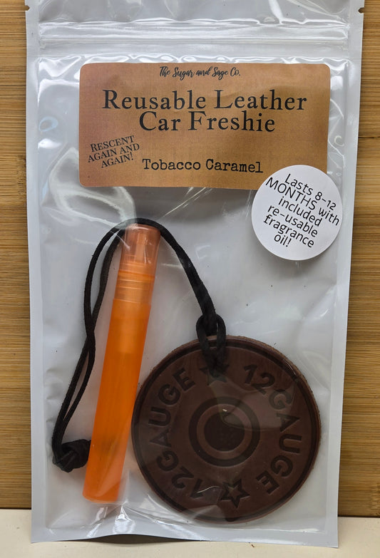 Tobacco Caramel Reusable Leather Car Freshie