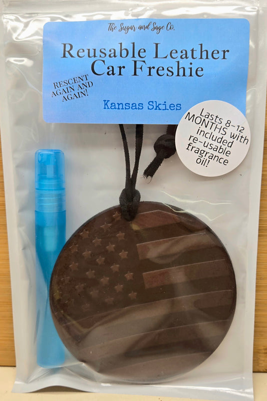 Kansas Skies Reusable Leather Car Freshie