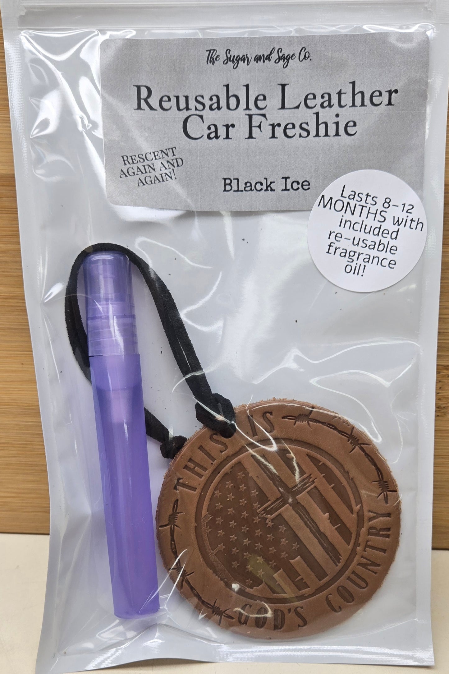 Black Ice Reusable Leather Car Freshie