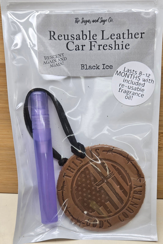 Black Ice Reusable Leather Car Freshie