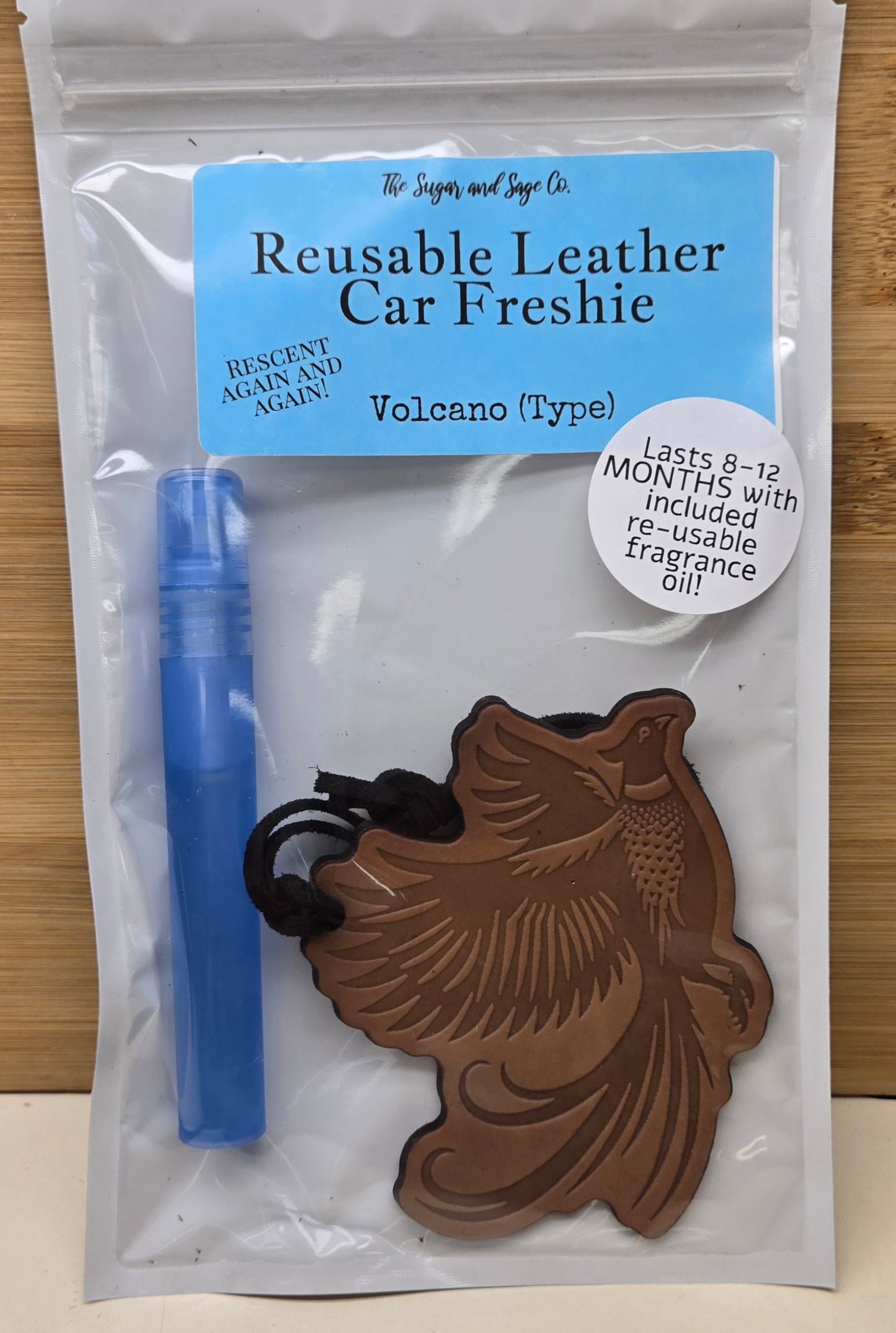 Volcano Reusable Leather Car Freshie