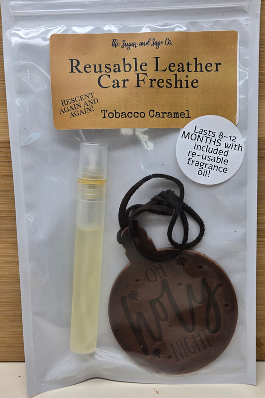 Tobacco Caramel Reusable Leather Car Freshie