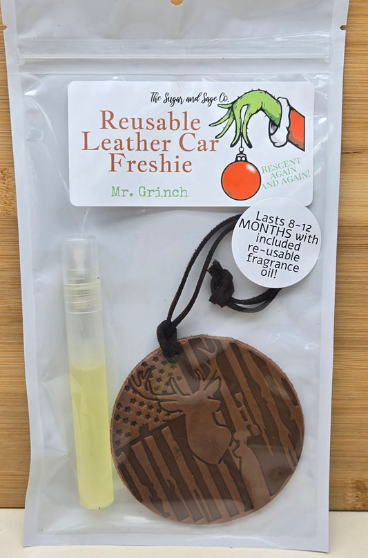 Mr. Grinch Reusable Leather Car Freshie