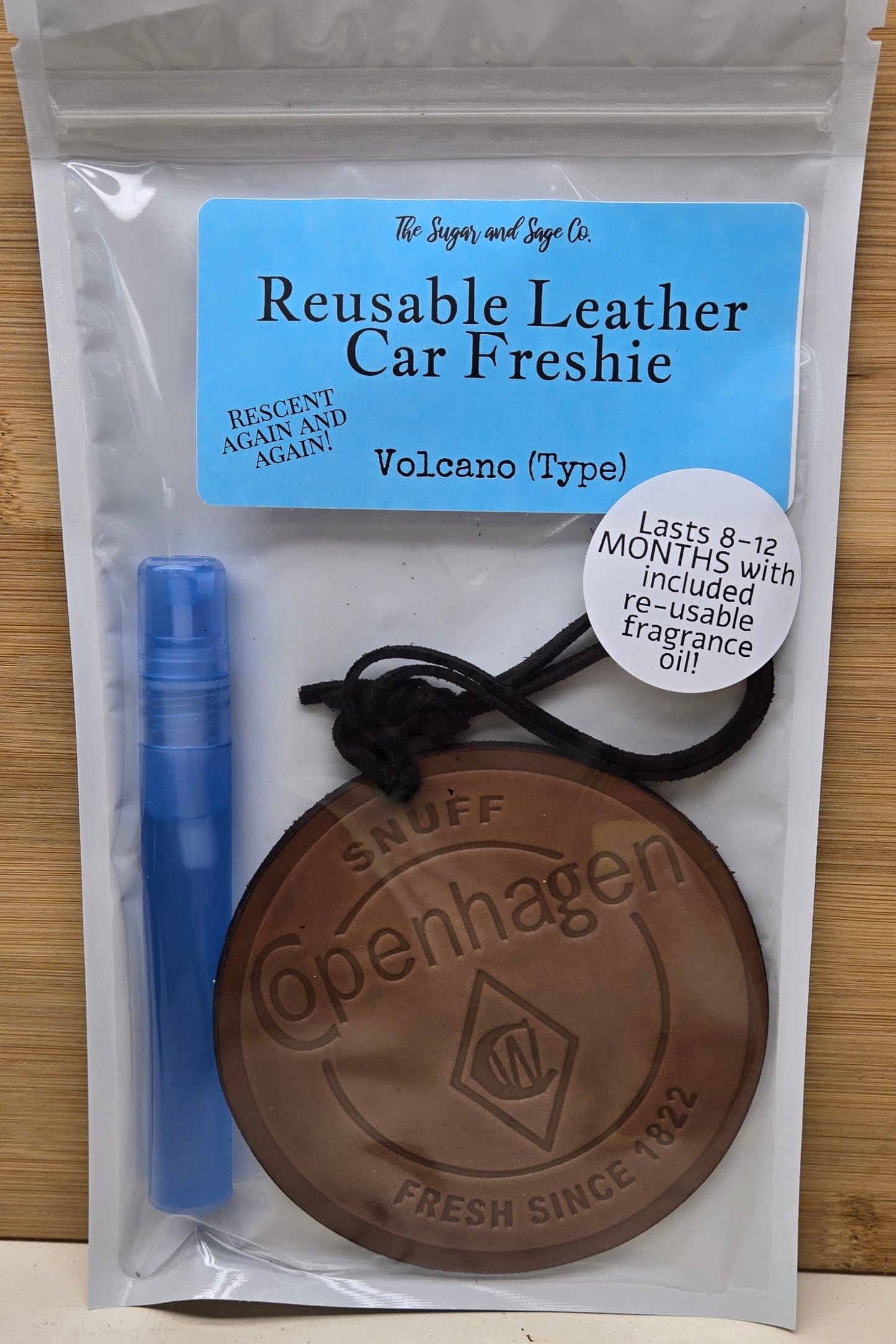 Volcano Reusable Leather Car Freshie