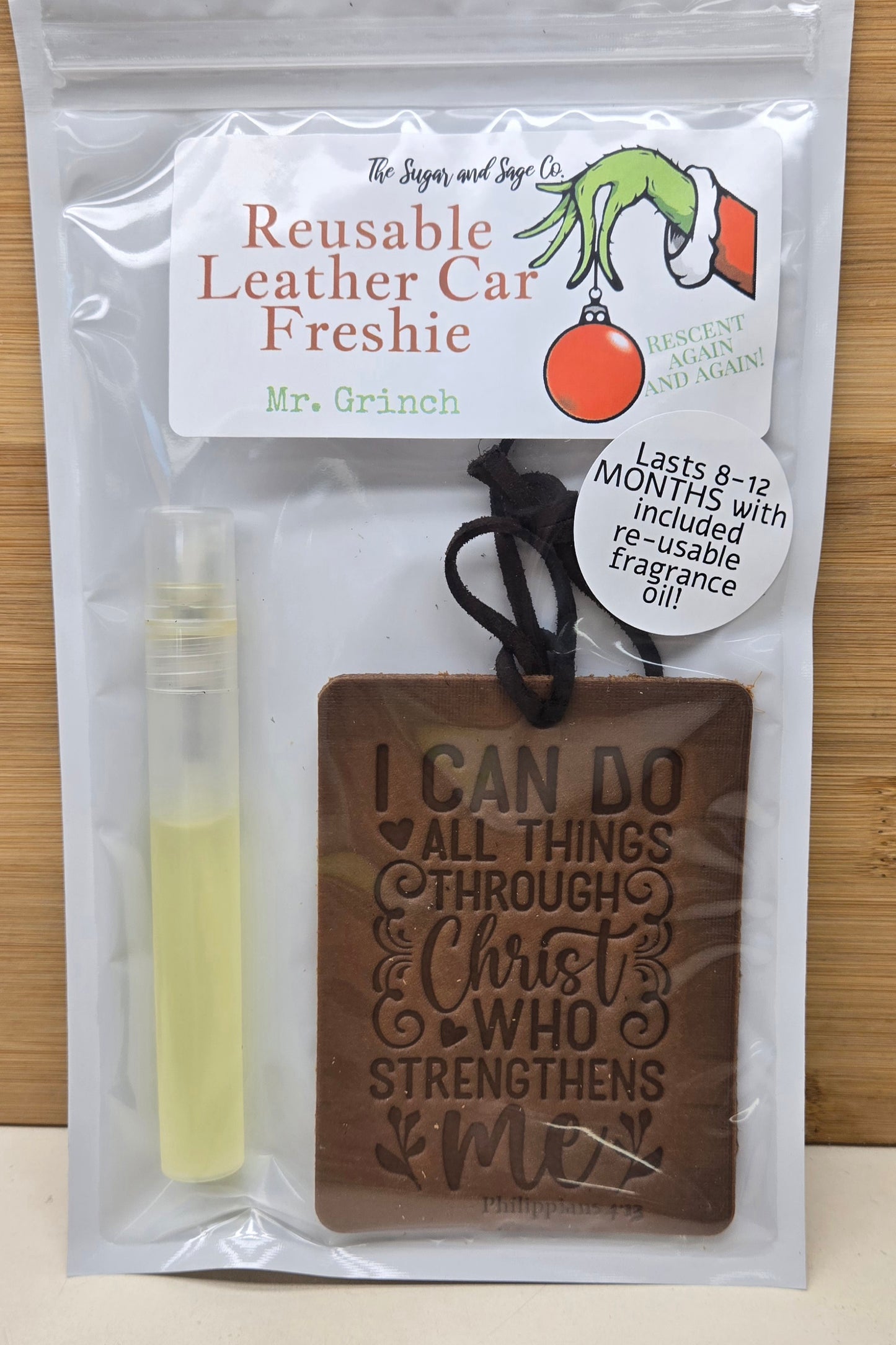 Mr. Grinch Reusable Leather Car Freshie