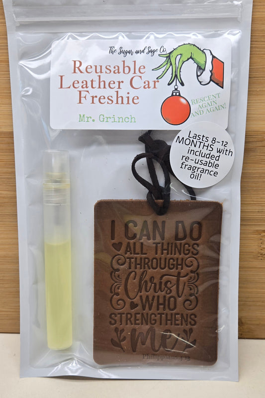 Mr. Grinch Reusable Leather Car Freshie