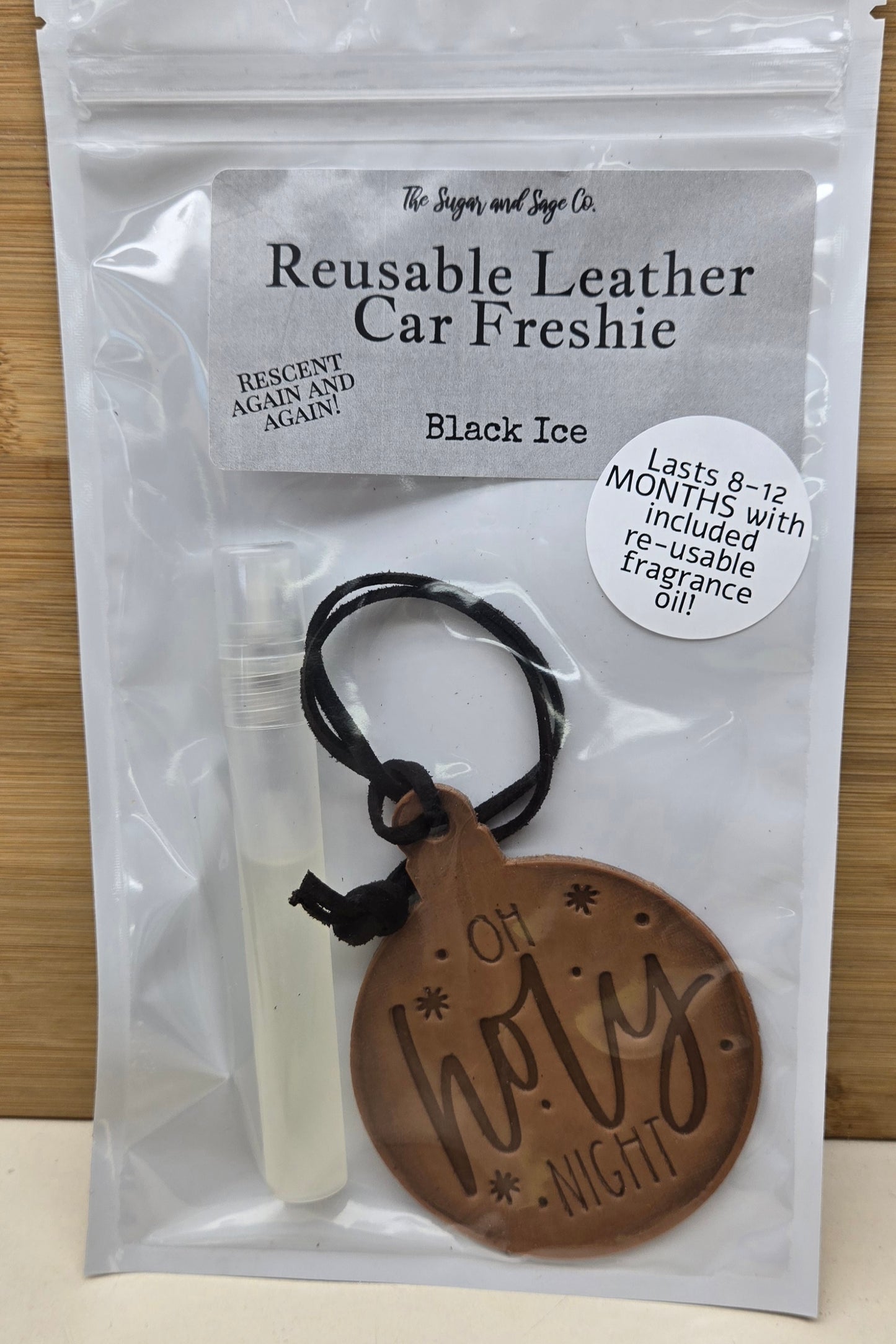 Black Ice Reusable Leather Car Freshie