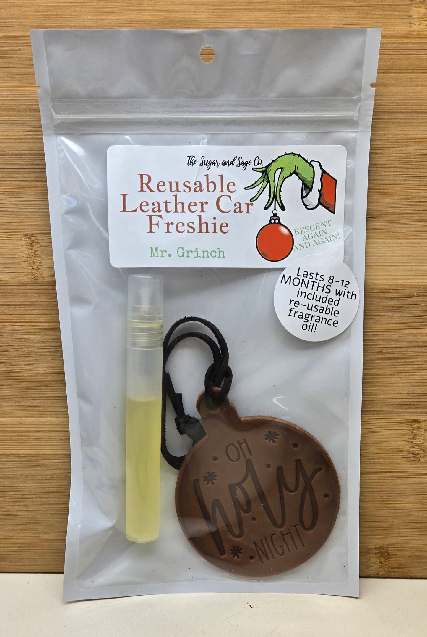 Mr. Grinch Reusable Leather Car Freshie